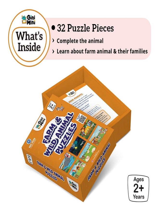 GiniMini Farm & Wild Animals Puzzle for Kids 2 3 4 5 Years | Educational 2 Piece Puzzle for Memory & Motor Skills | Return & Birthday Gifts for Boys & Girls - Image 3